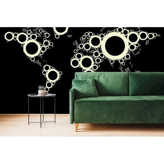 Tapeta mapa světa tvořená kružnicemi v černobílém provedení