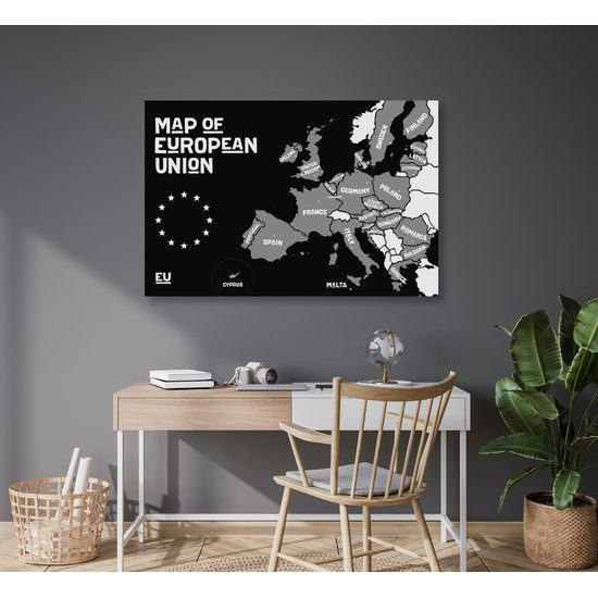 Obraz na korku černobílá mapa zemí evropské unie