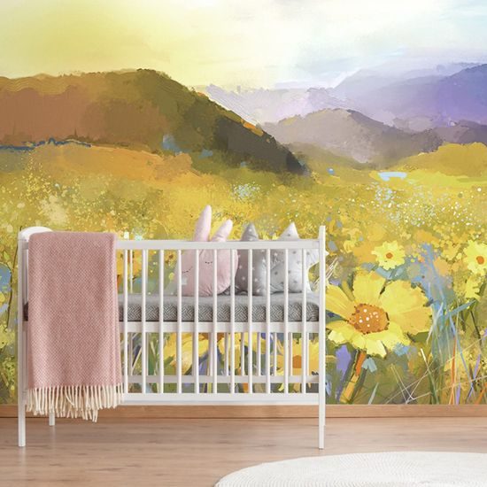 Samolepící tapeta louka sedmikrásek v záři slunce