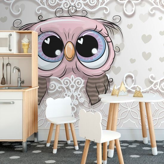 Krásná samolepící tapeta růžová sovička