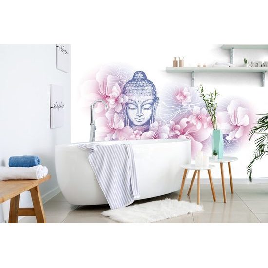 Samolepící tapeta Budha s květinami sakury