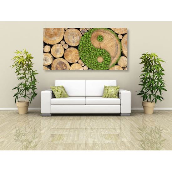 Obraz symbol Jin a Jang ukrytý ve pařezech