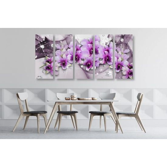 5-dílný obraz okouzlující květiny na abstraktním pozadí