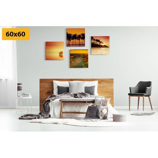Set obrazů nádherný západ slunce na pláži