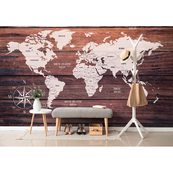 Samolepící tapeta jednoduchá mapa s dřevěnou strukturou
