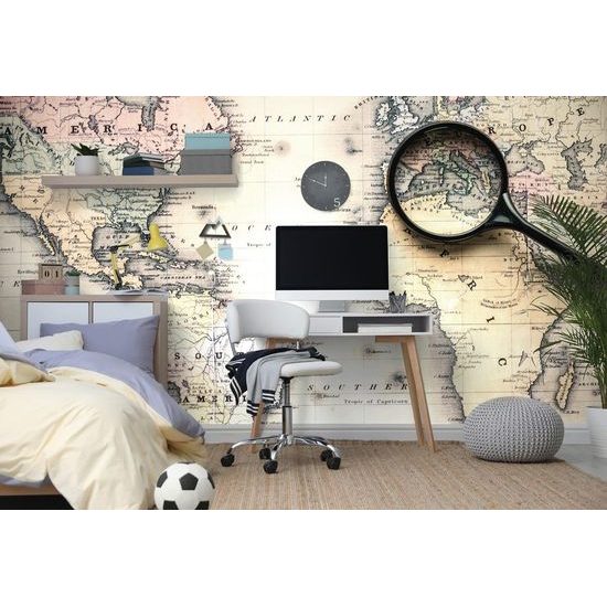 Samolepící tapeta lupa na staré mapě světa