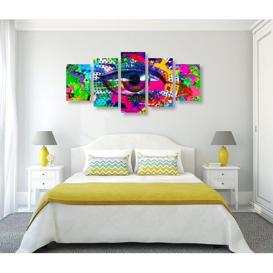5-dílný obraz pop-art abstrakce oka
