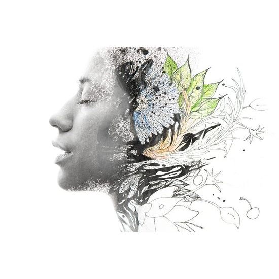 Tapeta profil ženského obličeje s květinami