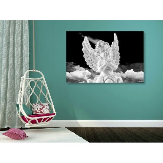 Obraz anděl na obloze v černobílém provedení