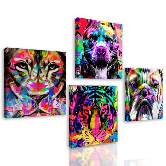 Set obrazů hlavy zvířat v pop art stylu