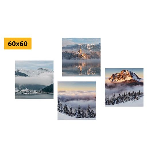 Set obrazů sněhem zahalená příroda