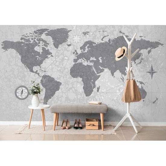 Samolepící tapeta vintage mapa světa v černobílém provedení