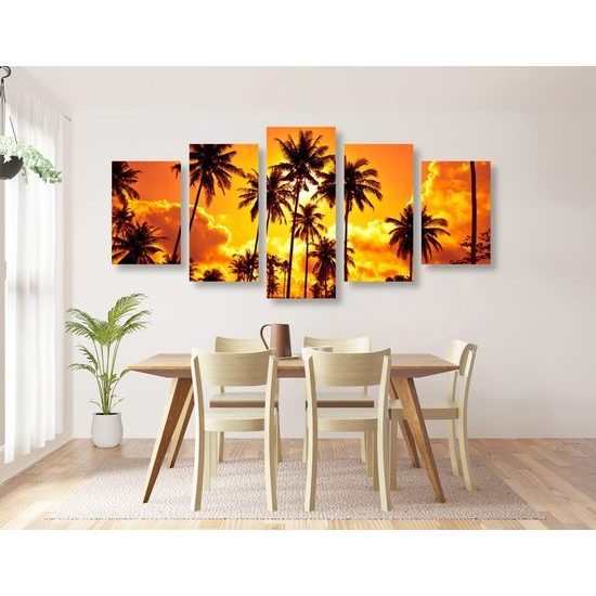 5-dílný obraz západ slunce v tropickém ráji
