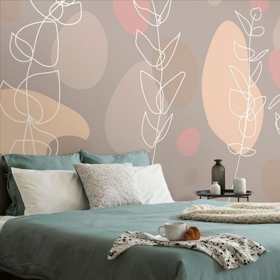 Tapeta minimalistické rostlinky v zemitých barvách