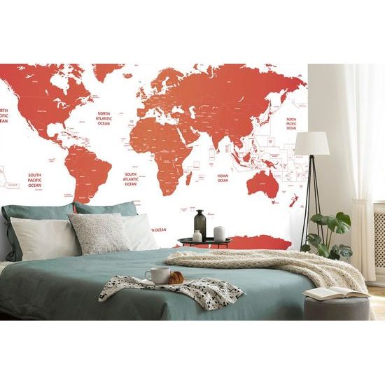 Tapeta podrobná mapa světa v červené barvě