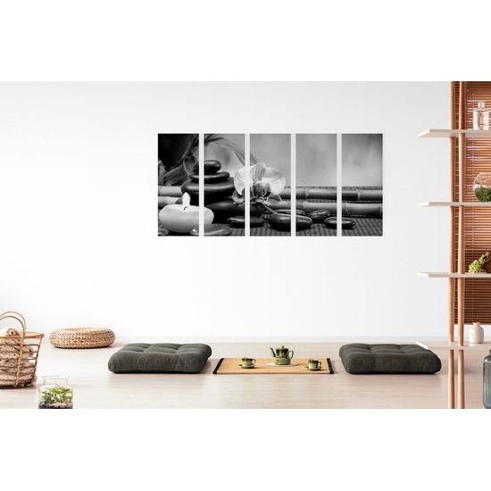 5-dílný obraz zahrada Feng Shui v černobílém provedení