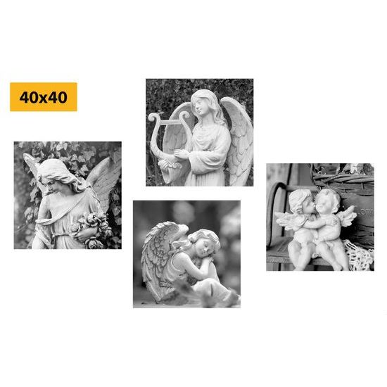 Set obrazů vševědoucí anděl v černobílém provedení