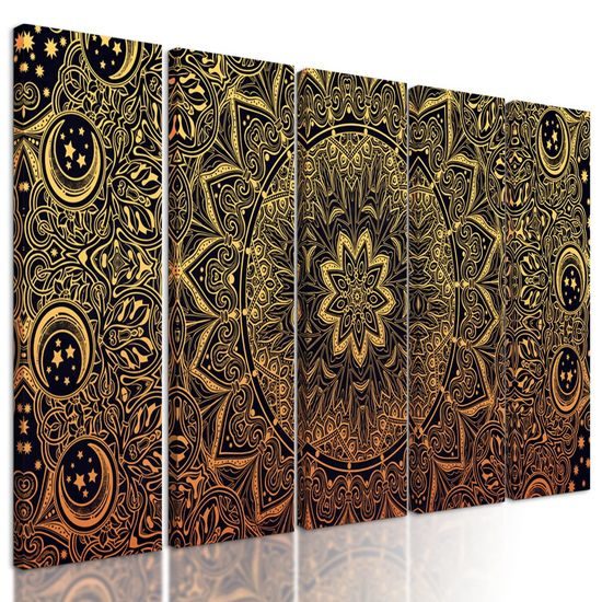 5-dílný obraz nádherná Mandala ve zlaté barvě