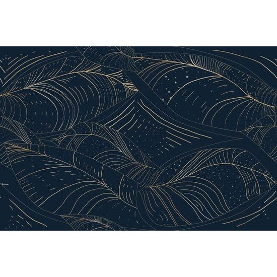 Samolepící tapeta elegantní zlaté listy na modrém pozadí