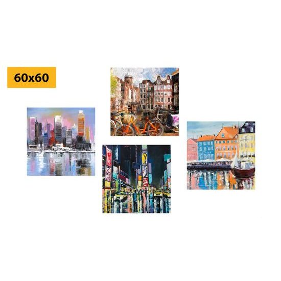 Set obrazů známá města v uměleckém provedení