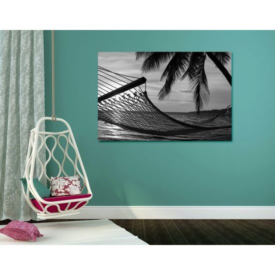 Obraz odpočinek na pláži v černobílém provedení