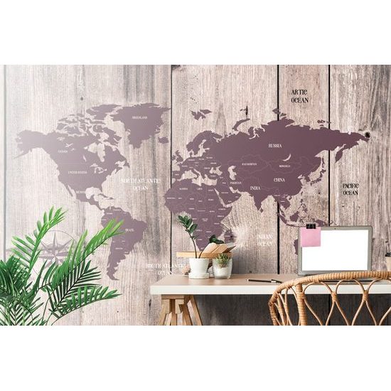 Samolepící tapeta hnědá mapa na dřevěném podkladu