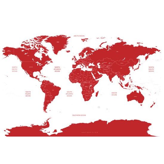 Obraz podrobná mapa světa v červené barvě
