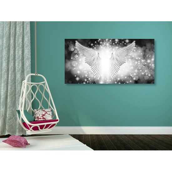 Obraz černobílá křídla anděla na abstraktním pozadí