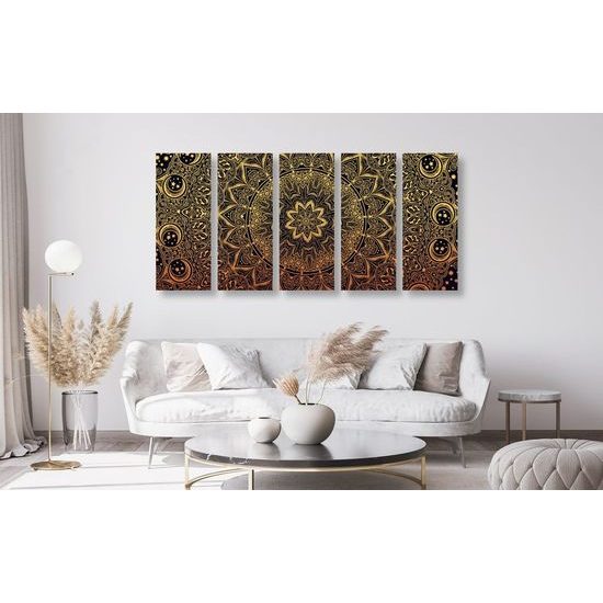 5-dílný obraz nádherná Mandala ve zlaté barvě