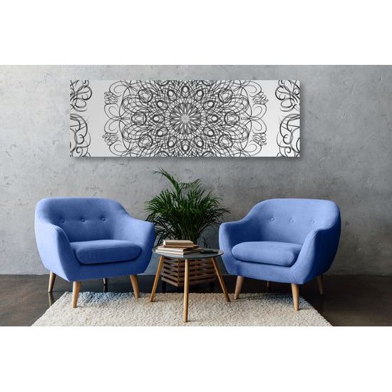 Obraz jemná květinová Mandala v černobílém provedení