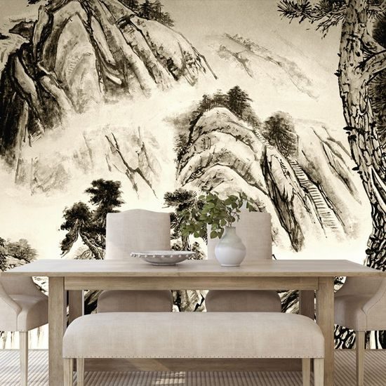 Samolepící tapeta sépiová malba čínské země