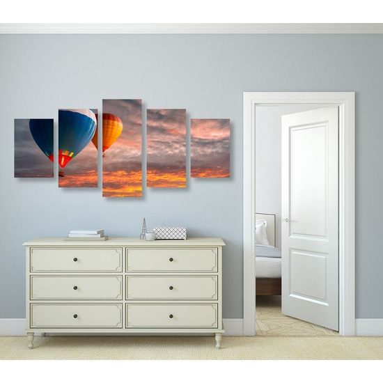 5-dílný obraz romatický let balónem