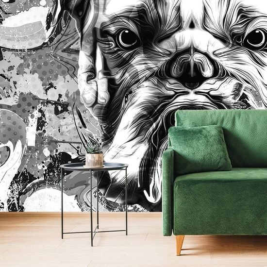 Tapeta černobílý buldok v pop art provedení