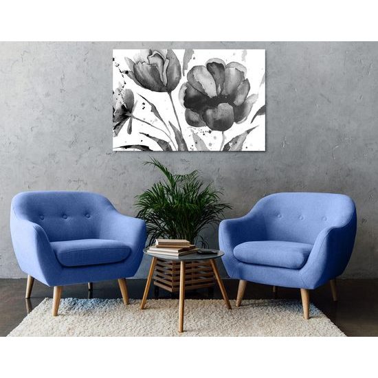 Obraz malované tulipány v černobílém provedení