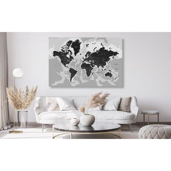 Obraz na korku podrobná mapa světa v černobílém provedení
