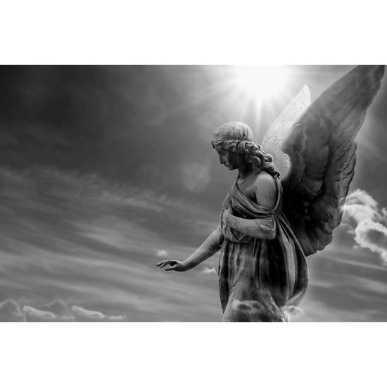 Obraz anděl strážný v černobílém provedení
