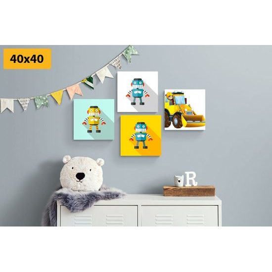 Set obrazů roboti na veselém pozadí
