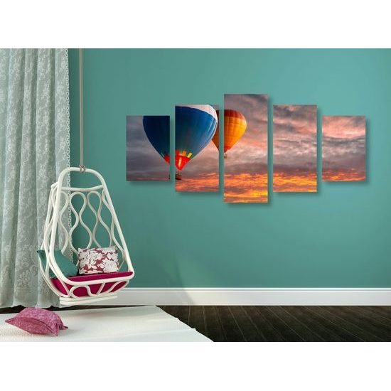 5-dílný obraz romatický let balónem