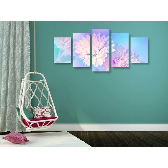 5-dílný obraz nádherné bílé květy chryzantény