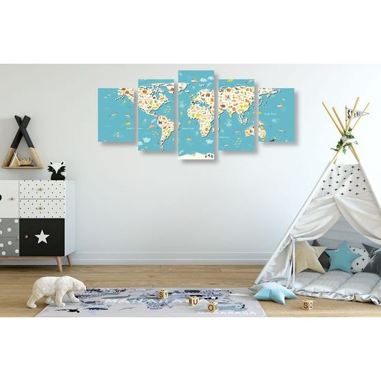 5-dílný obraz mapa světa pro děti