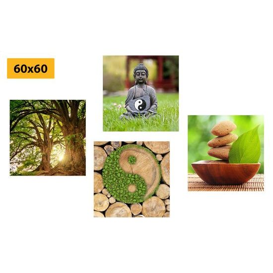 Set obrazů Feng Shui s nádechem zelené