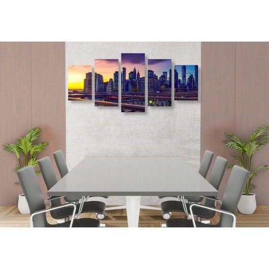 5-dílný obraz noční New York