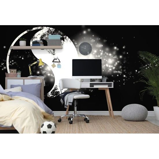 Samolepící tapeta černobílý Jin a Jang na kouzelném pozadí