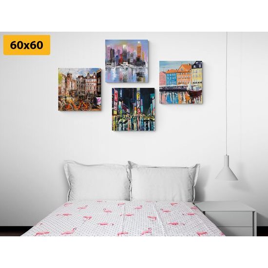 Set obrazů známá města v uměleckém provedení