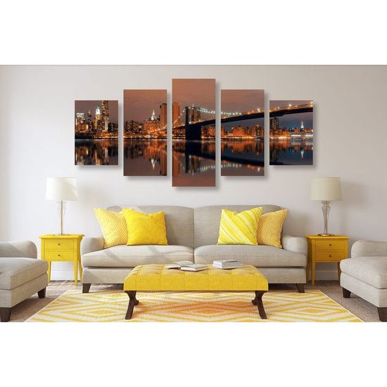 5-dílný obraz noční Manhattan