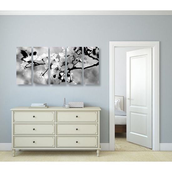 5-dílný obraz krásný květ v černobílém provedení