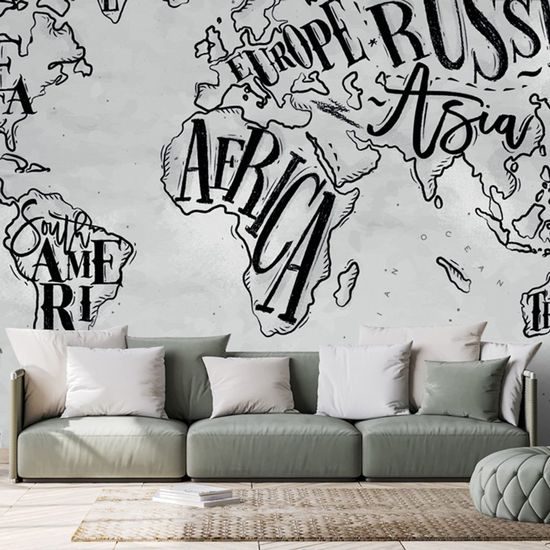 Tapeta abstraktní mapa celého světa v černobílém provedení