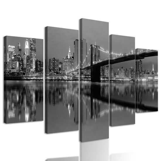 5-dílný obraz noční Manhattan v černobílém provedení