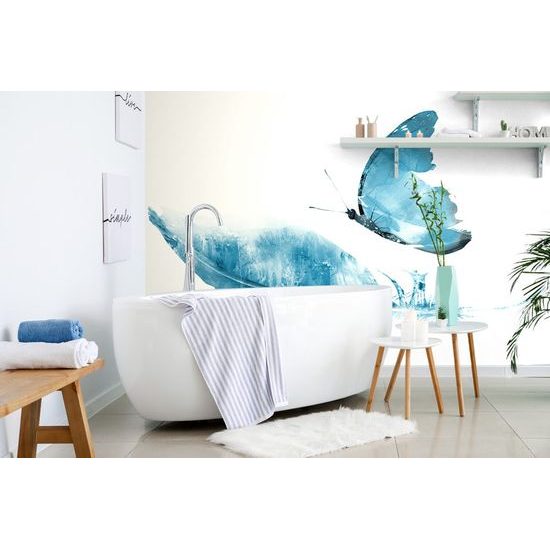 Tapeta modrý motýl s pírkem