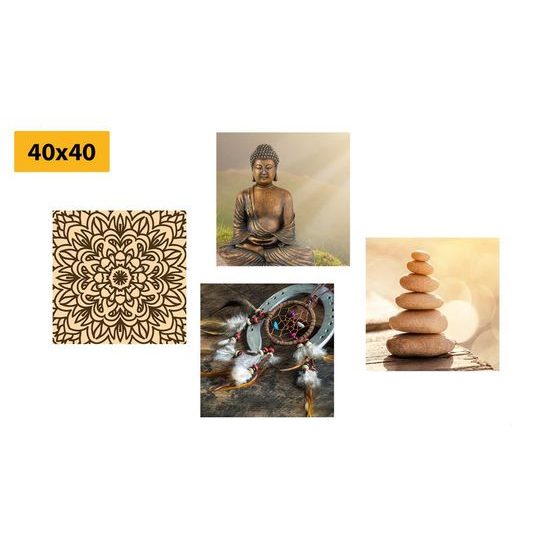Set obrazů meditující Buddha